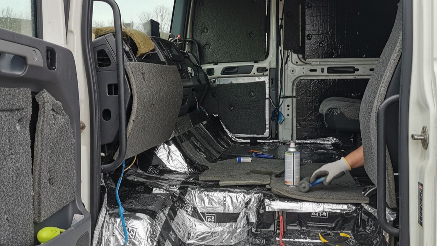 звукоизоляция кабины грузовика с нанесением демпфирующих материалов