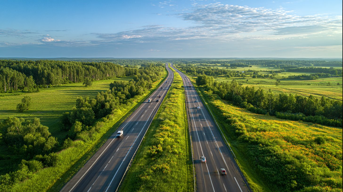 Общий вид трассы М1 в Беларуси с разделительной полосой