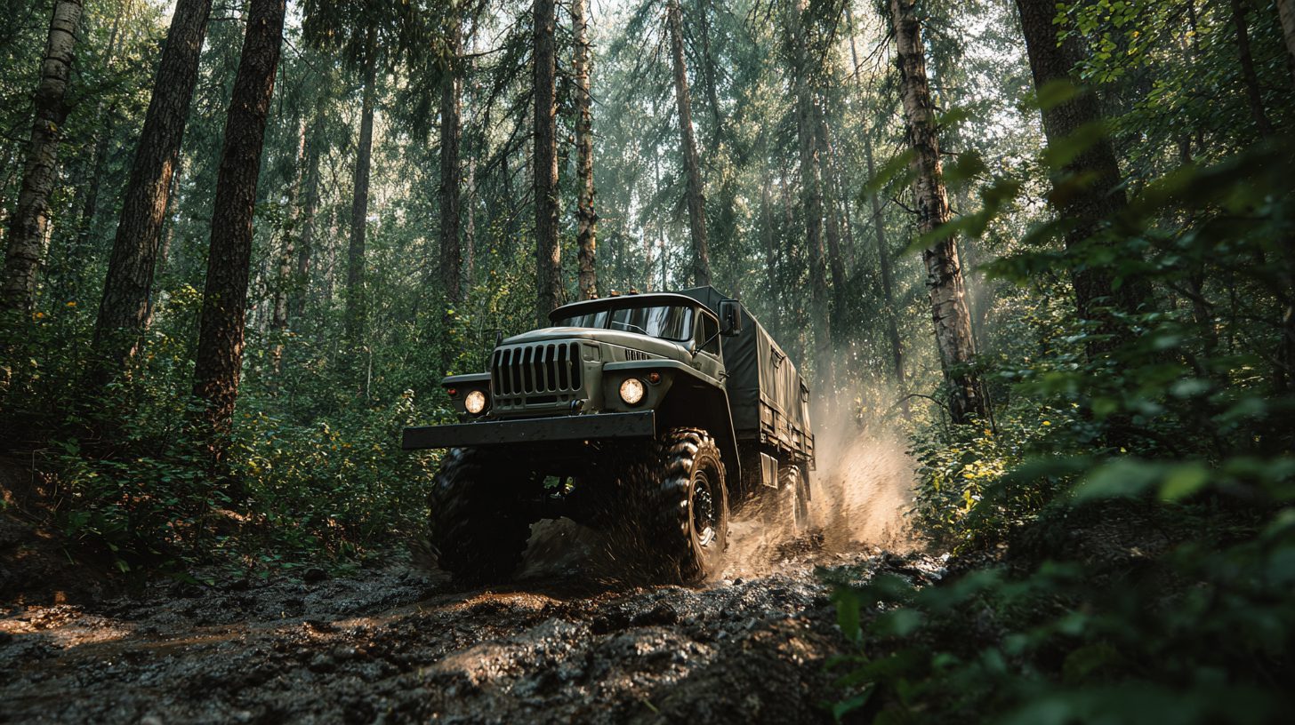 Урал-375 на бездорожье в лесу