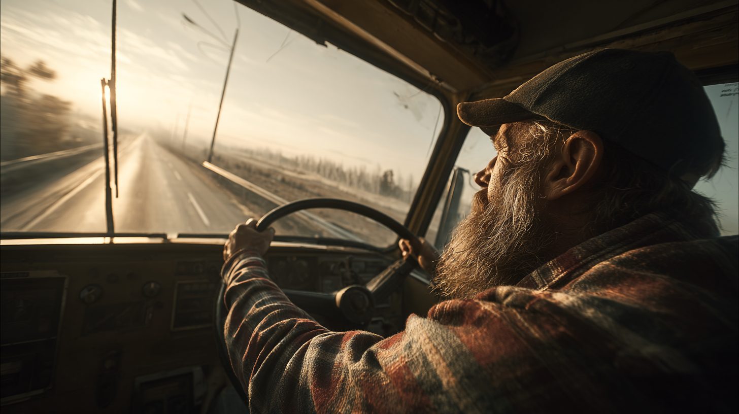 Дальнобойщик за рулем КАМАЗ-5320 на трассе в 1980-е годы