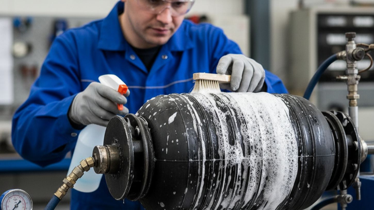 Проверка пневматической подвески грузовика на герметичность