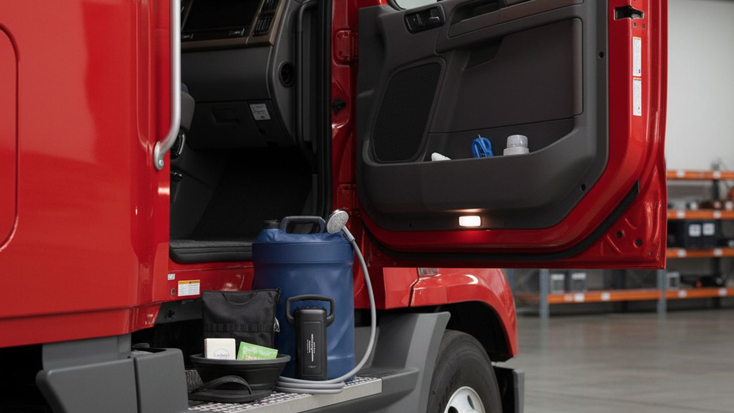 Портативный дорожный душ для дальнобойщика в кабине грузовика