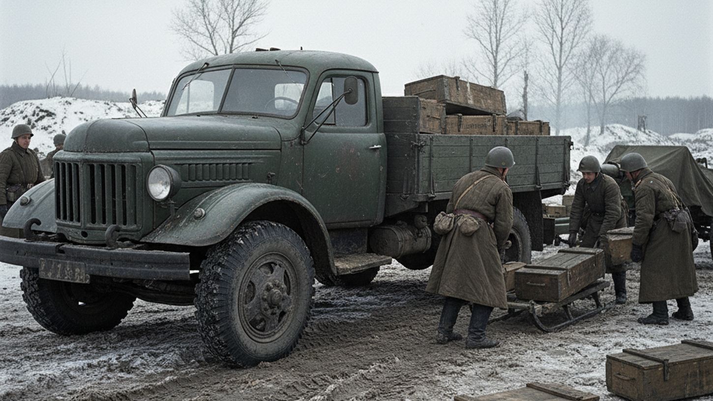 ЗИС-5 перевозка боеприпасов и обслуживание артиллерии