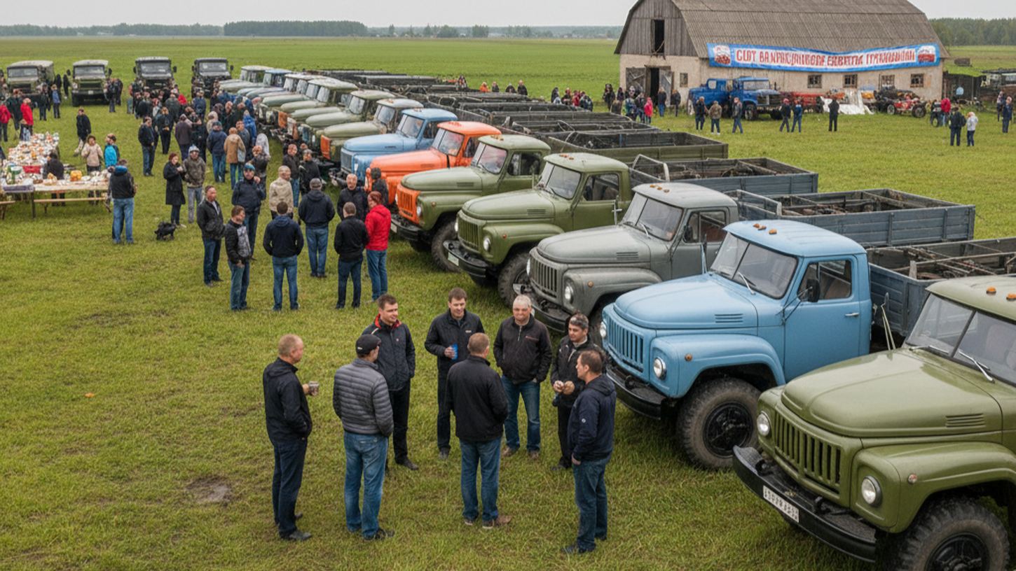 Встреча энтузиастов коллекционных советских грузовиков на клубном фестивале в России
