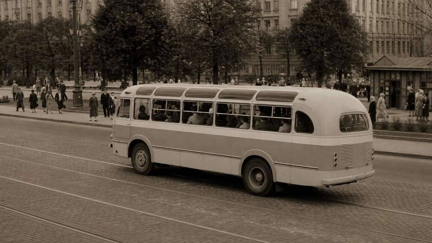 ЛАЗ-695 первого выпуска на советской улице 1950-х