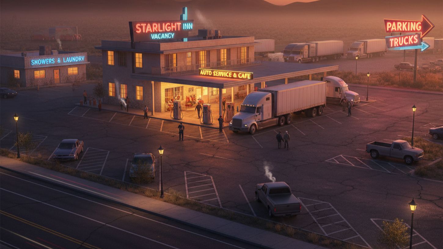 стоянка для фур и мотель для водителей на маршруте