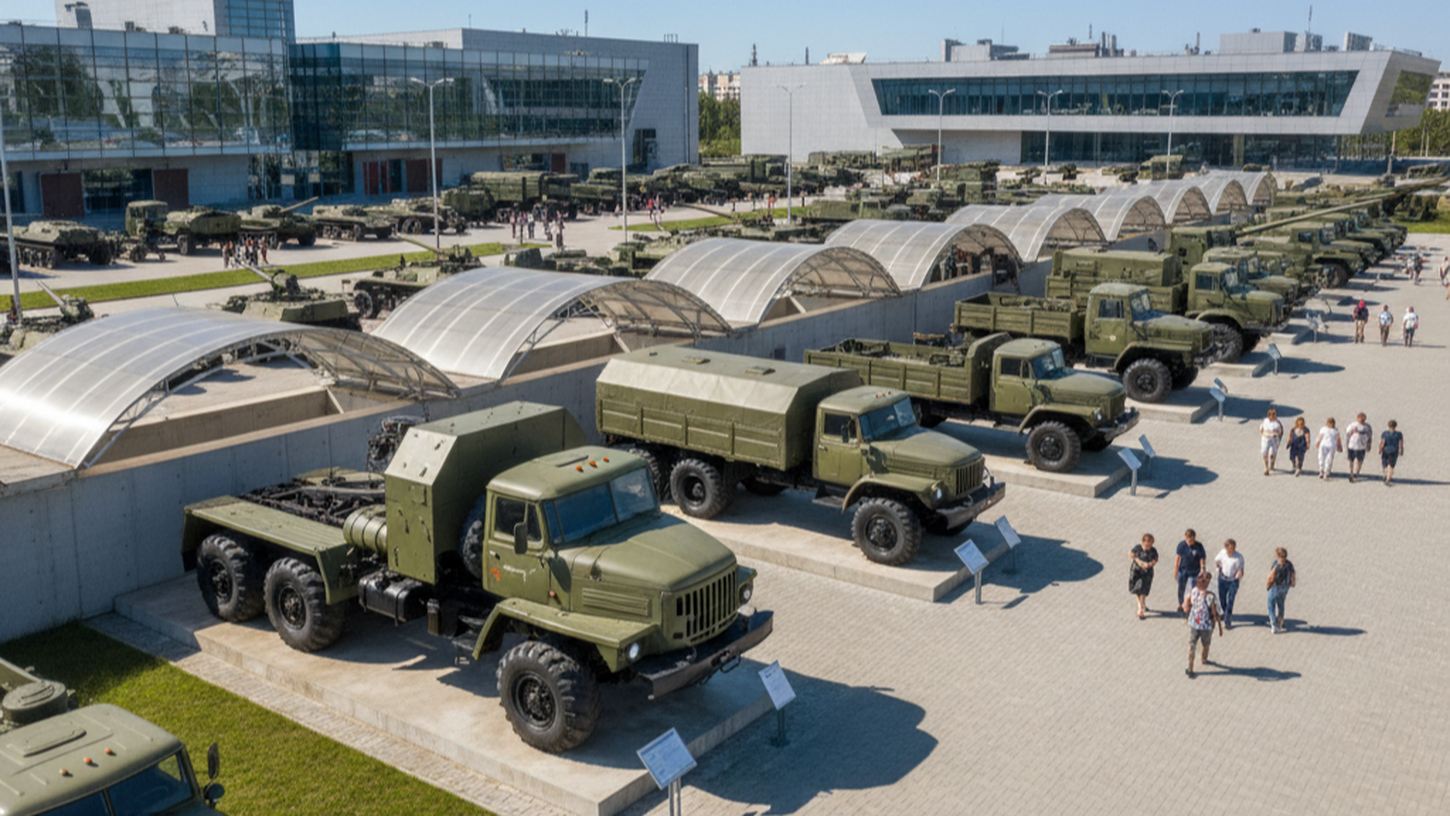 Музейный комплекс УГМК в Верхней Пышме с коллекцией военных грузовиков МАЗ и Урал