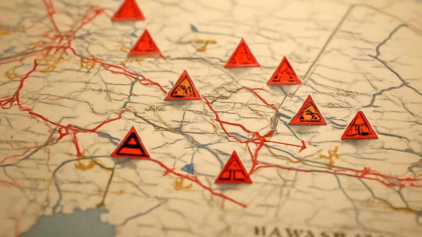 Карта федеральных трасс России с выделенными опасными участками для грузовиков