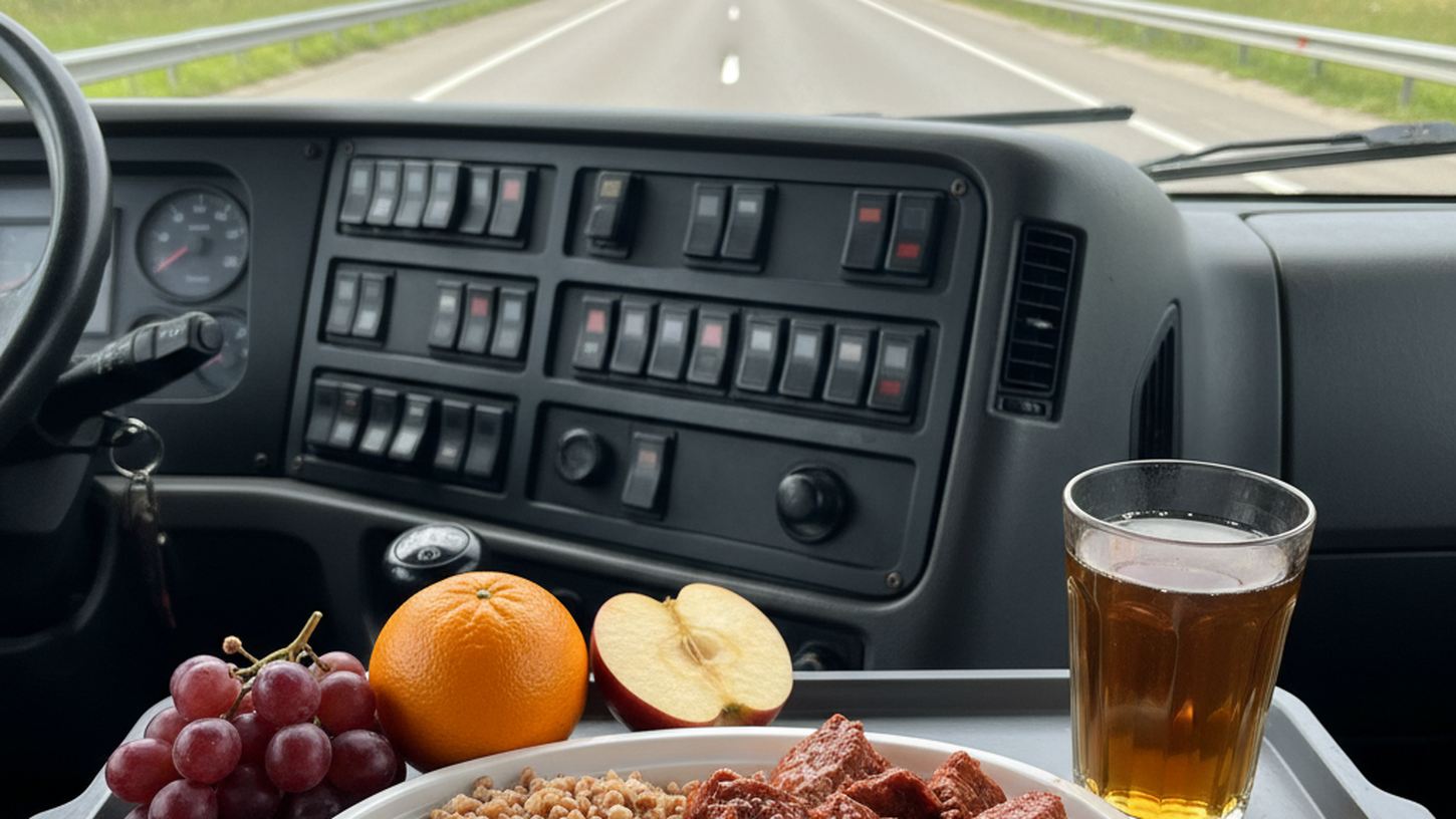 Каши, консервы и фрукты — типичный прием пищи в кабине грузовика