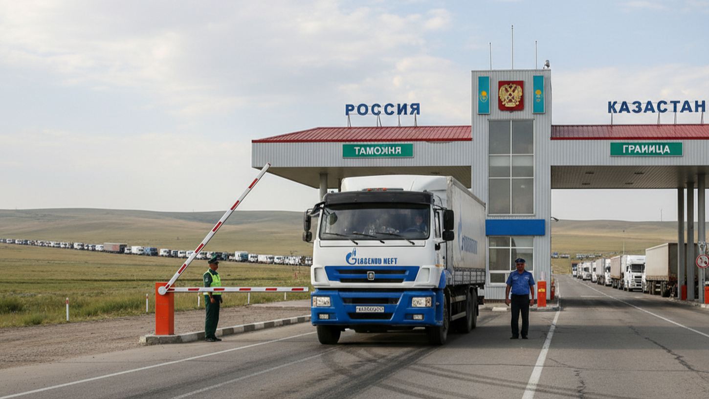 Грузовик на пограничном пункте Россия-Казахстан