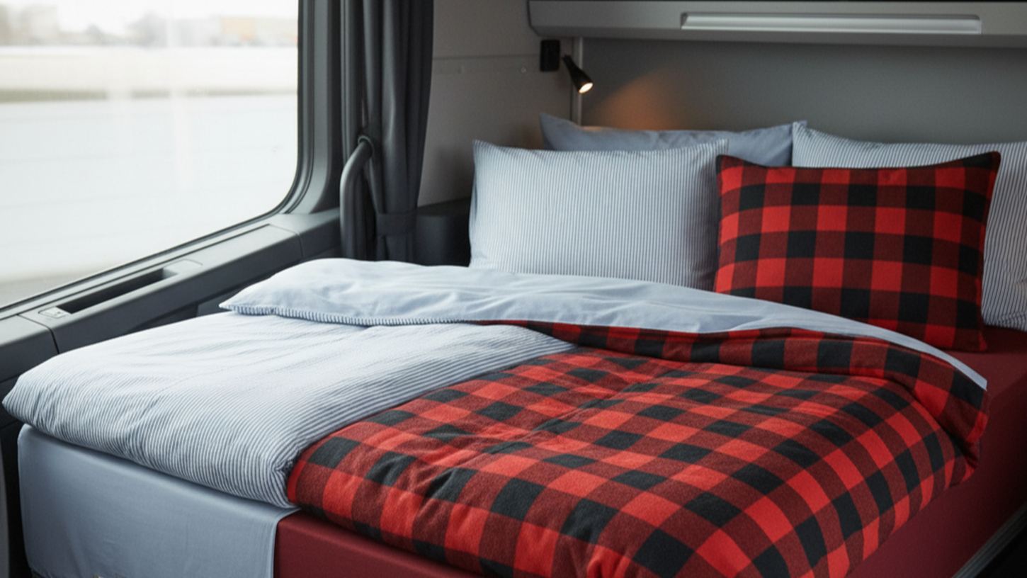 комплекты постельного белья для дальнобойщиков на матрасе в салоне грузовика