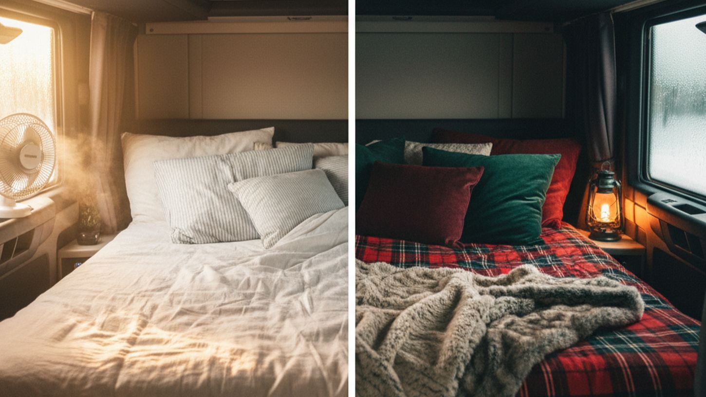 летнее и зимнее постельное белье для водителя в кабине грузовой машины