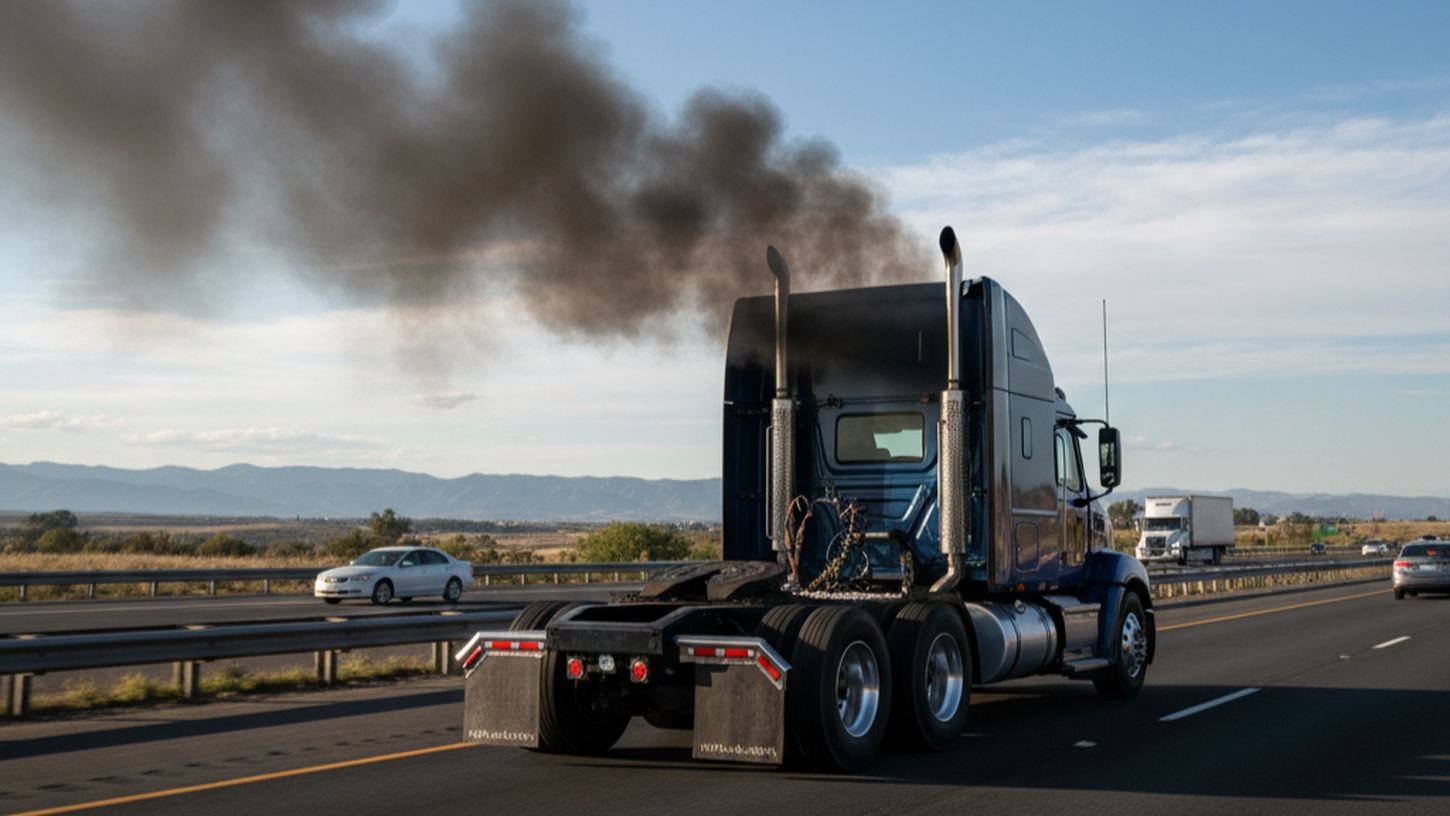 Черный дым из выхлопной трубы грузовика при неисправности ТНВД