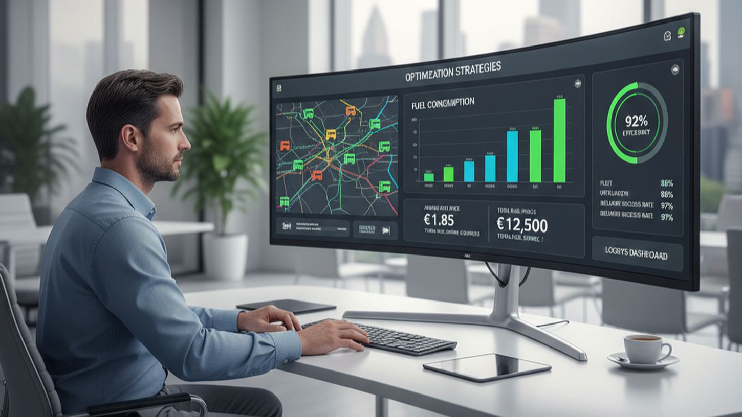 Менеджер анализирует оптимизацию маршрутов и расходов с помощью логистического софта