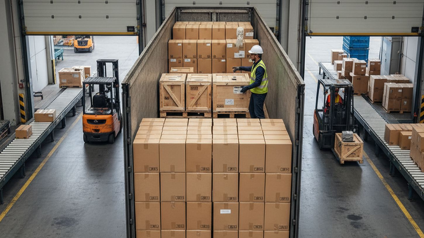 Равномерная загрузка фуры на складе, распределение коробок по прицепу