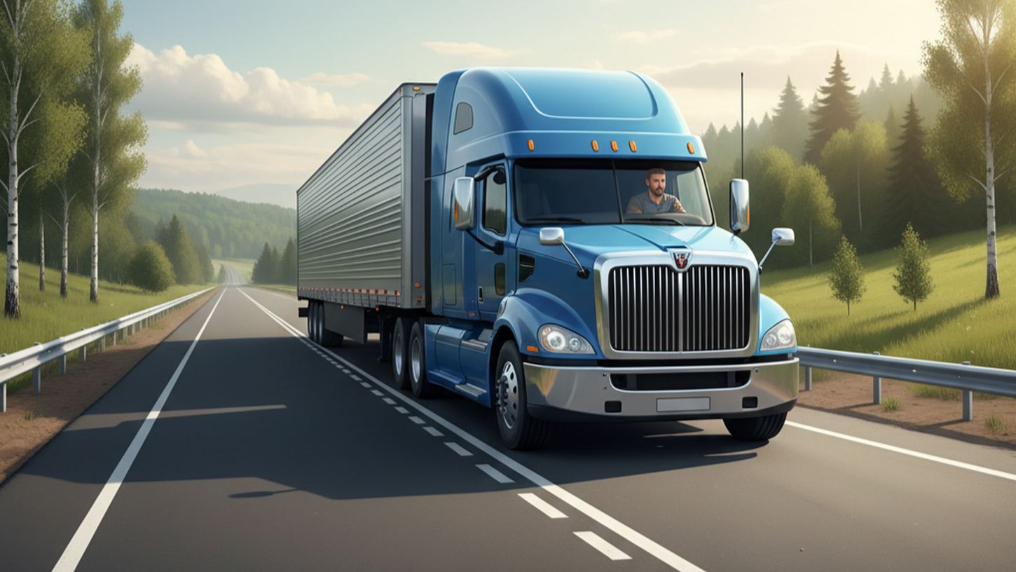 Свежий асфальт и грузовая фура на отремонтированном участке дороги М-7