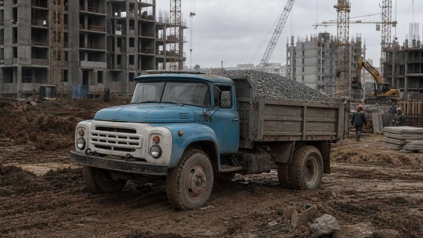 Советский грузовик ЗИЛ-130 на строительной площадке СССР