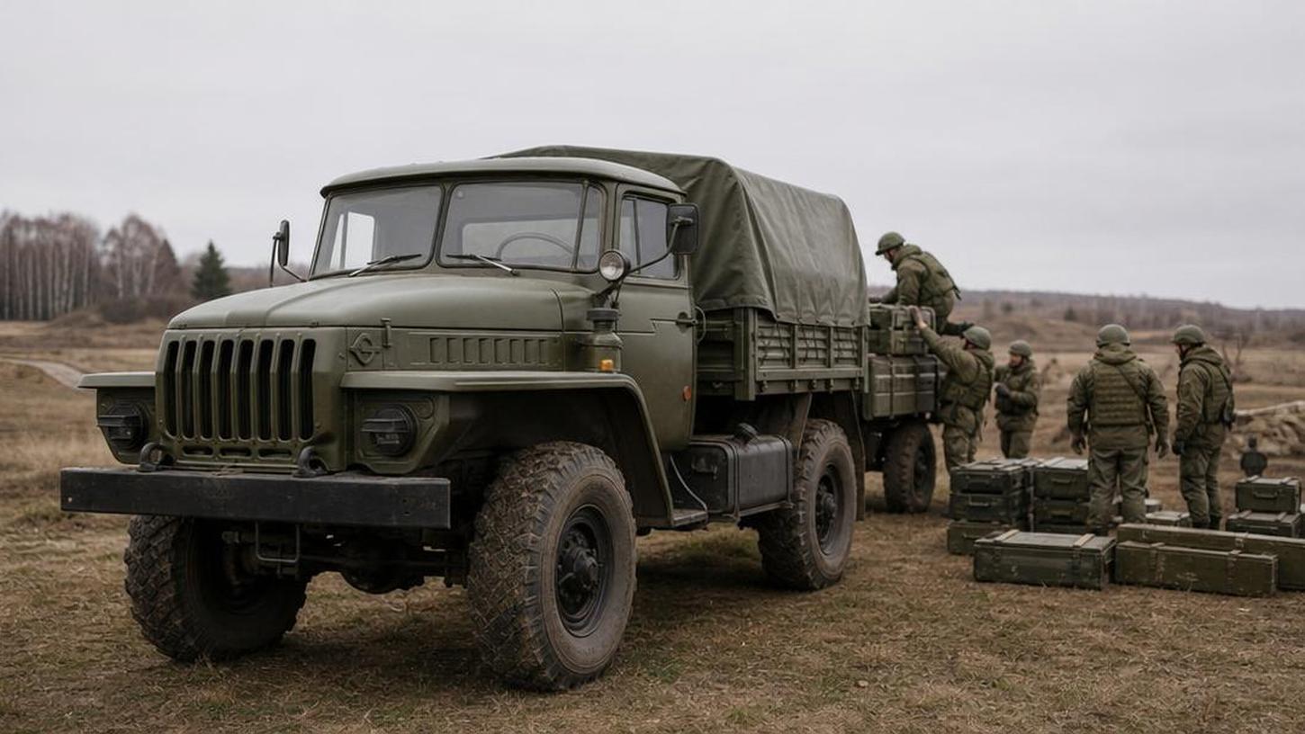армейский советский грузовик ЗИЛ на военном полигоне
