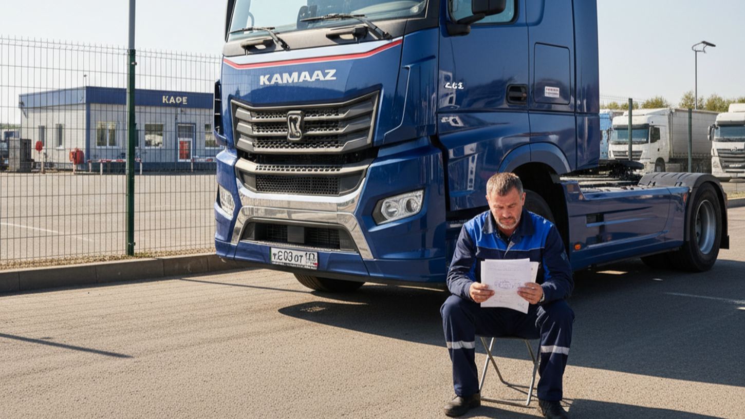 Парковка грузовика на стоянке с водителем и страховкой
