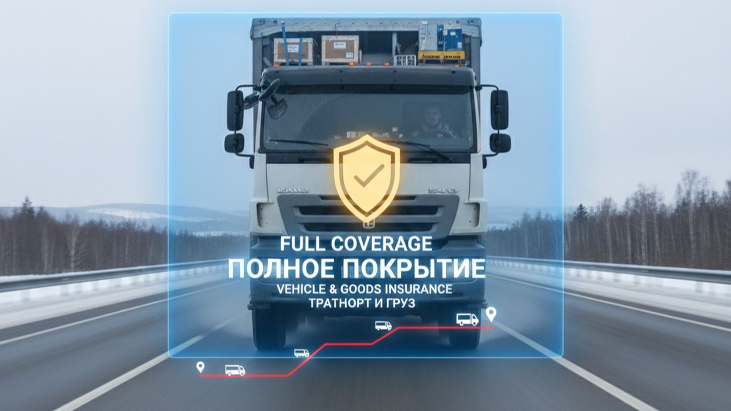 Грузовик на трассе с выделенным застрахованным грузом