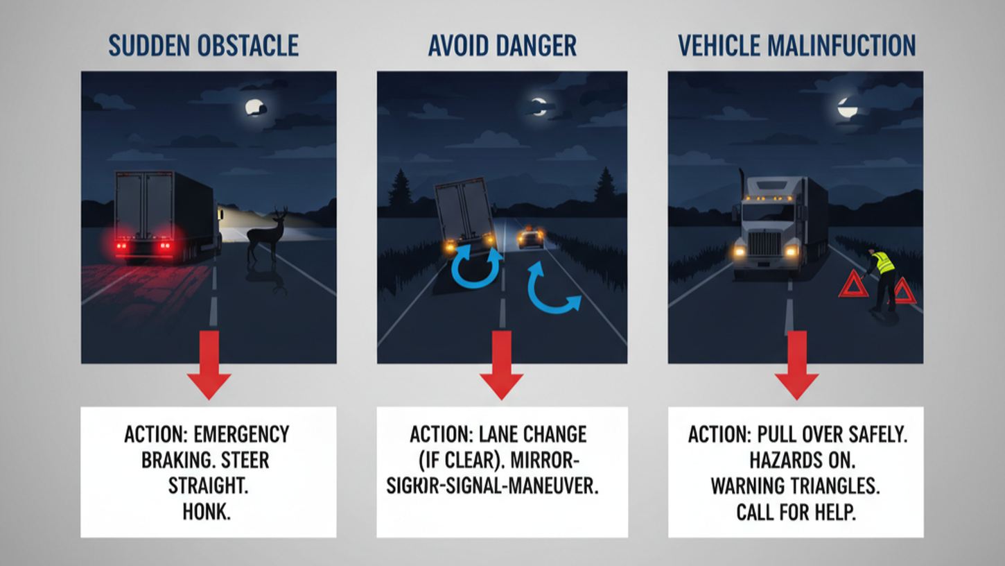 Действия водителя грузовика при экстренных ситуациях на ночной дороге